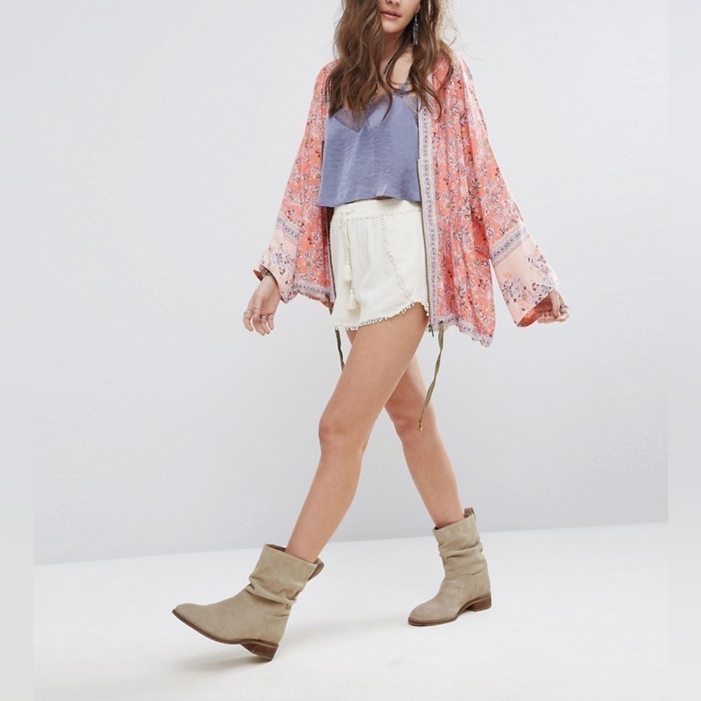 Free People Wildflower Zip Front Cinched Floral Bohemian Kimono Size XS/S